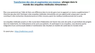 Gagnez un revenu supplémentaire : participez à des enquêtes médicales rémunérées