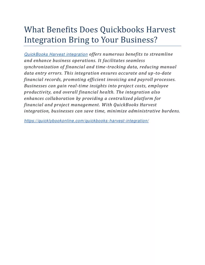 what benefits does quickbooks harvest integration