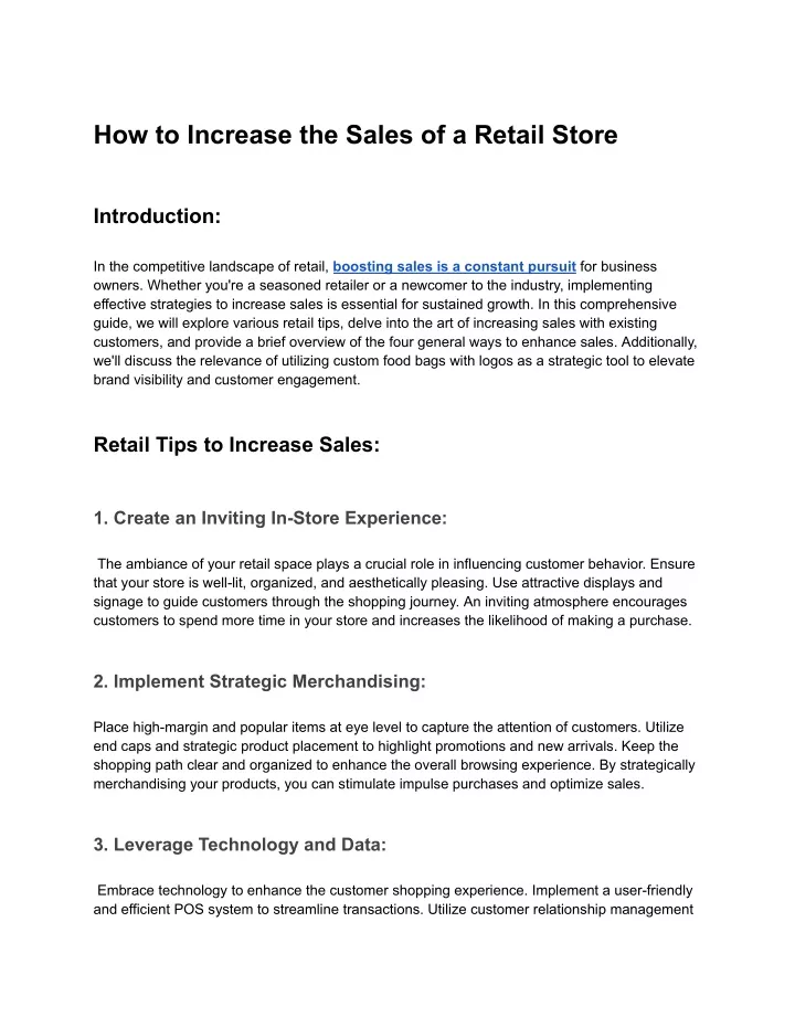 how to increase the sales of a retail store