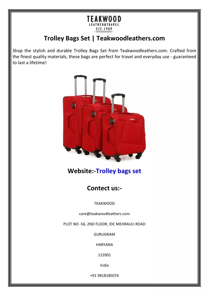 trolley bags set teakwoodleathers com