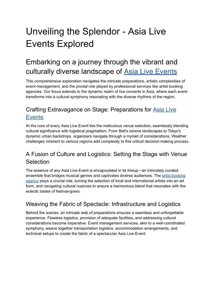 unveiling the splendor asia live events explored