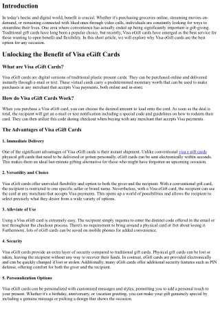 Unlocking the Benefit: Why Visa eGift Cards are the Perfect Option