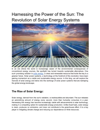 Solar Energy Revolution: Harnessing the Power of the Sun