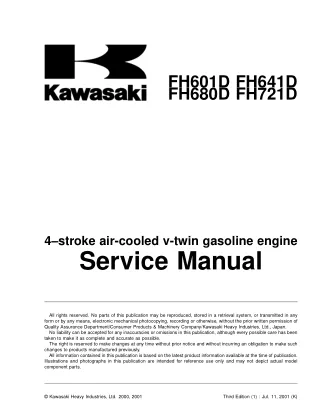 Kawasaki FH601D 4-Stroke Air-Cooled V-Twin Gasoline Engine Service Repair Manual