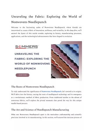 Unraveling the Fabric_ Exploring the World of Nonwovens Needlepunch