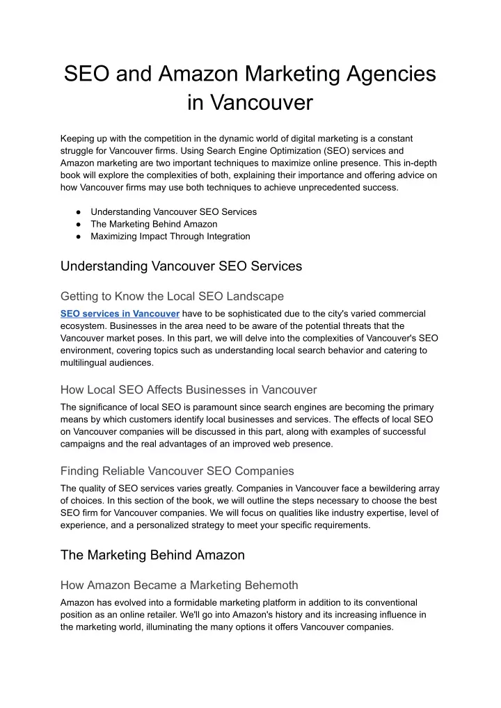 seo and amazon marketing agencies in vancouver