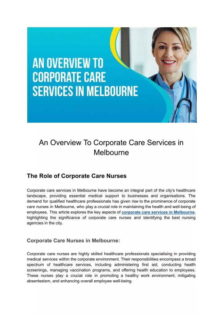 an overview to corporate care services