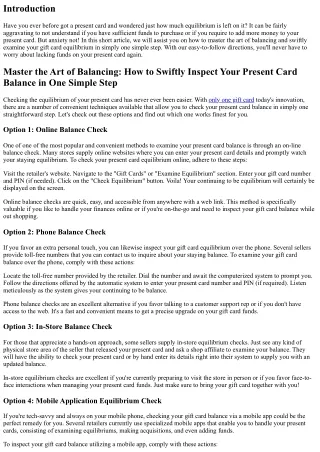 Master the Art of Balancing: How to Promptly Inspect Your Gift Card Equilibrium