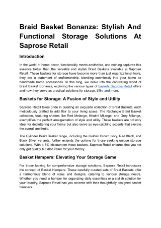 Braid Basket Bonanza: Stylish And Functional Storage Solutions At Saprose Retail