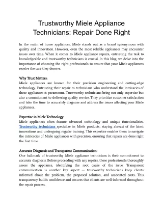 Trustworthy Miele Appliance Technicians: Repair Done Right