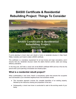 basix certificate residential rebuilding project