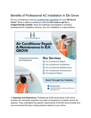 Benefits of Professional AC Installation in Elk Grove