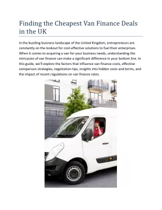 Finding the Cheapest Van Finance Deals in the UK