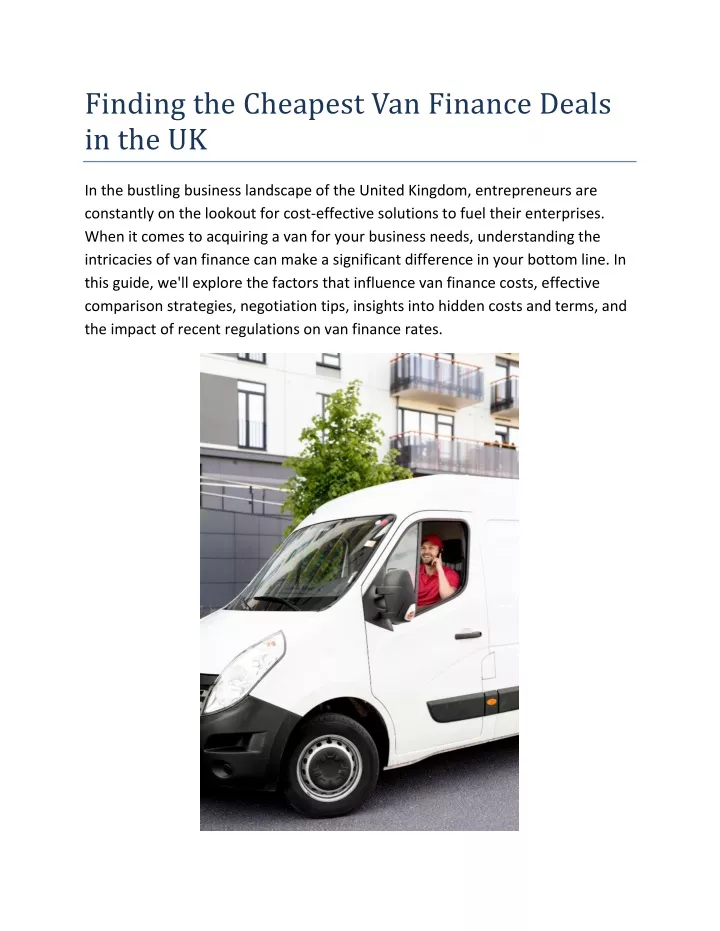 finding the cheapest van finance deals in the uk