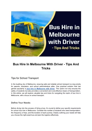 bus hire in melbourne with driver tips and tricks
