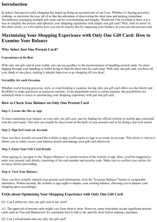 Maximizing Your Shopping Experience with Only One Gift Card: How to Inspect Your