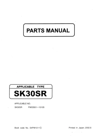 Kobelco SK30SR Mini Excavator Parts Catalogue Manual (SN PW03501 to 10105)