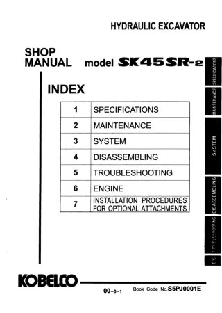 Kobelco SK45SR-2 Mini Excavator Service Repair Manual (PJ02-00101 ～)