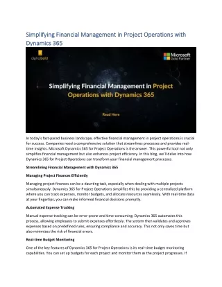Simplifying Financial Management in Project Operations with Dynamics 365