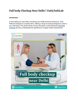 Full Body Checkup In Delhi by UniQ PathLab