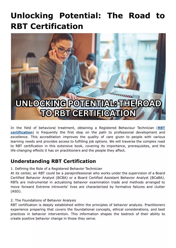 unlocking potential the road to rbt certification