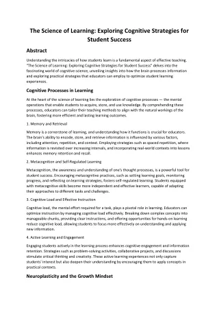 the science of learning exploring cognitive
