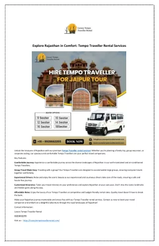 Explore Rajasthan in Comfort Tempo Traveller Rental Services