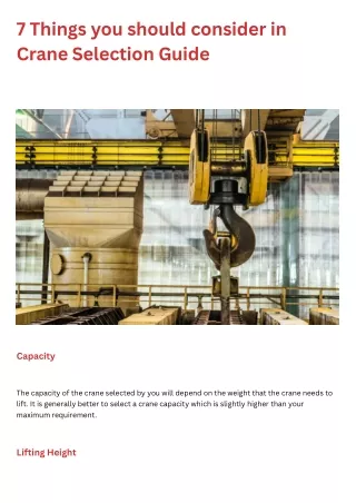 7 things you should consider in crane selection