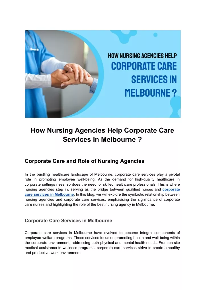 how nursing agencies help corporate care services