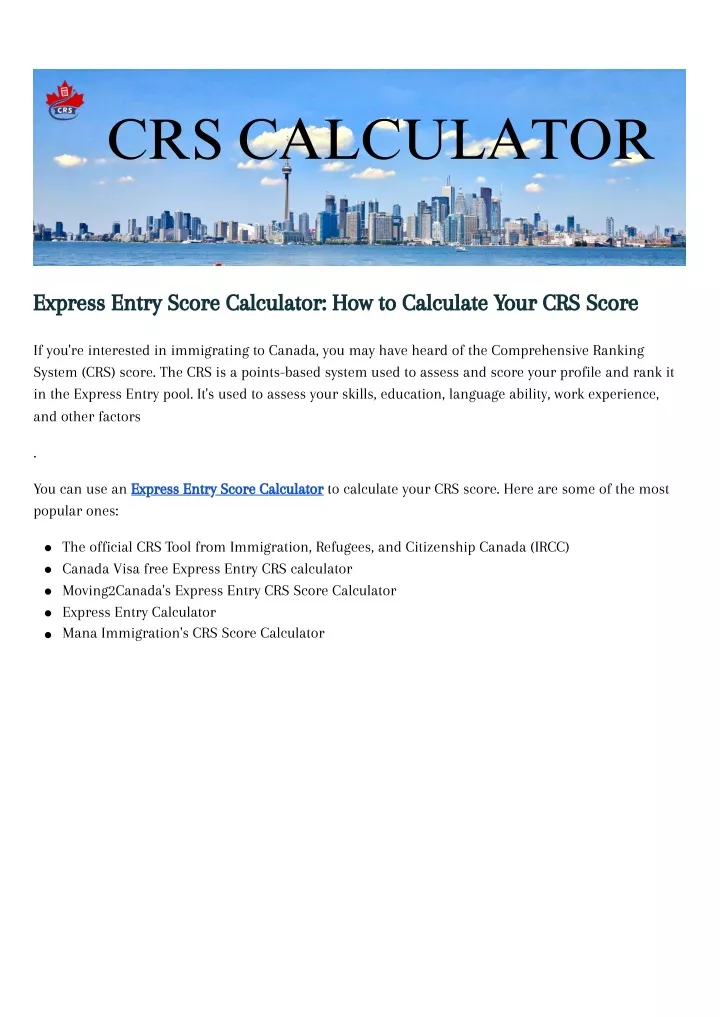 PPT Express Entry Score Calculator How to Calculate Your CRS Score