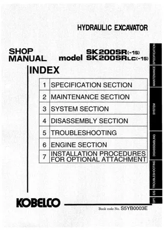 Kobelco SK200SRLC-1S Crawler Excavator Service Repair Manual (YB04-02301 ～, LA04-01501 ～)