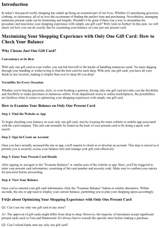 Maximizing Your Shopping Experience with Only One Gift Card: How to Examine Your
