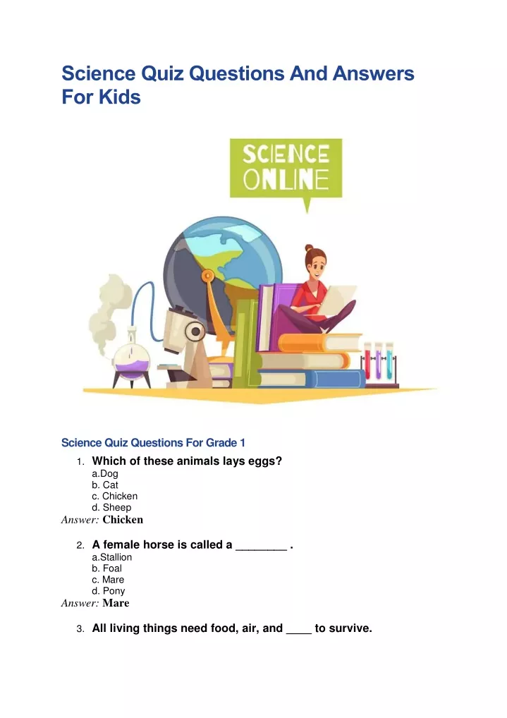 science quiz questions and answers for kids