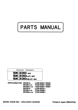 Kobelco SK330-6E Crawler Excavator Parts Catalogue Manual SN LC08-06201 to 06322