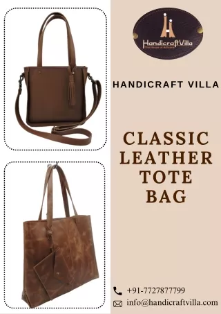 Classic Leather Tote Bag by Handcraft Villa