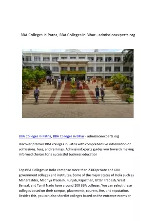 BBA Colleges in Patna, BBA Colleges in Bihar - admissionexperts.org