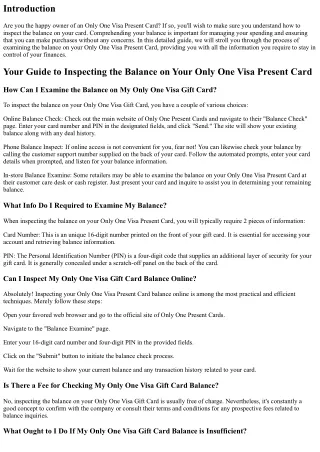 Your Guide to Checking the Balance on Your Only One Visa Present Card