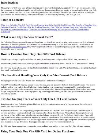 The Ultimate Guide to Managing Your Only One Visa Present Card Balance