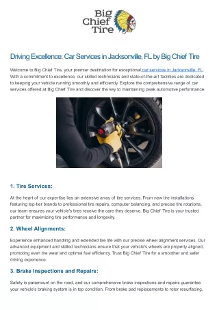 Comprehensive Car Services in Jacksonville by Big Chief Tire