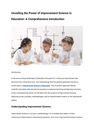 Unveiling the Power of Improvement Science in Education- A Comprehensive Introduction