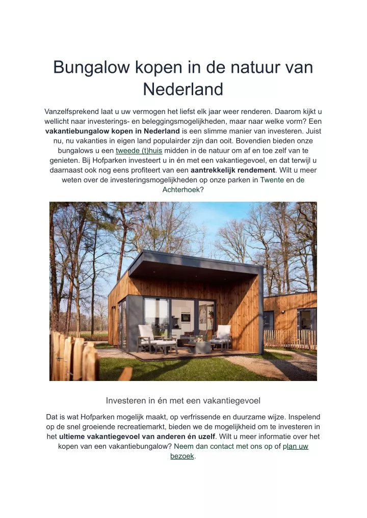 bungalow kopen in de natuur van nederland