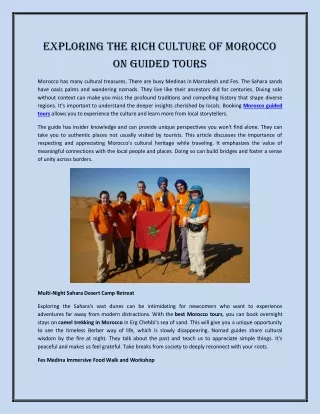 Exploring the Rich Culture of Morocco on Guided Tours