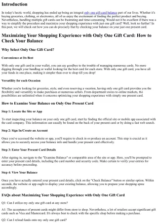 Maximizing Your Shopping Experience with Only One Gift Card: How to Inspect Your