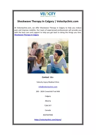 Shockwave Therapy In Calgary | Velocityclinic.com