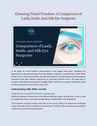 A Comparison of LASIK, SMILE, and SILK Eye Surgeries