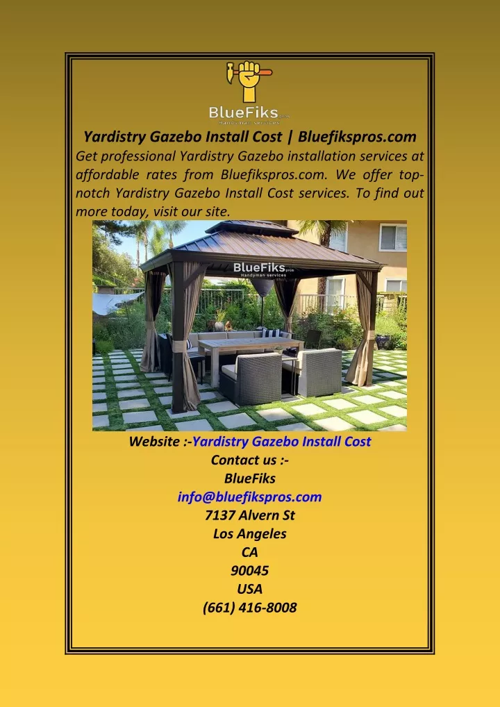 yardistry gazebo install cost bluefikspros