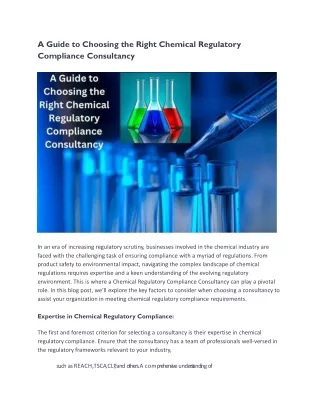 A Guide to Choosing the Right Chemical Regulatory Compliance Consultancy