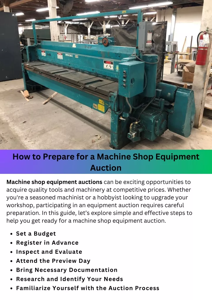 how to prepare for a machine shop equipment