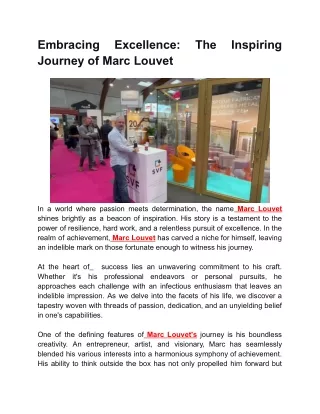 Embracing Excellence: The Inspiring Journey of Marc Louvet