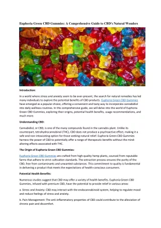 Euphoria Green CBD Gummies: A Comprehensive Guide to CBD's Natural Wonders